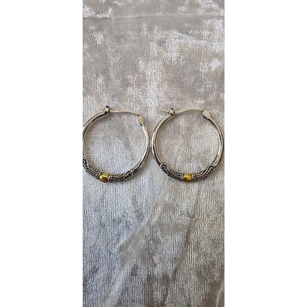 Brighton Beach Two Tone Hoop Earrings* - Picture 4 of 4